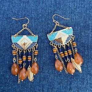 Blue and Gold Tassel Earrings